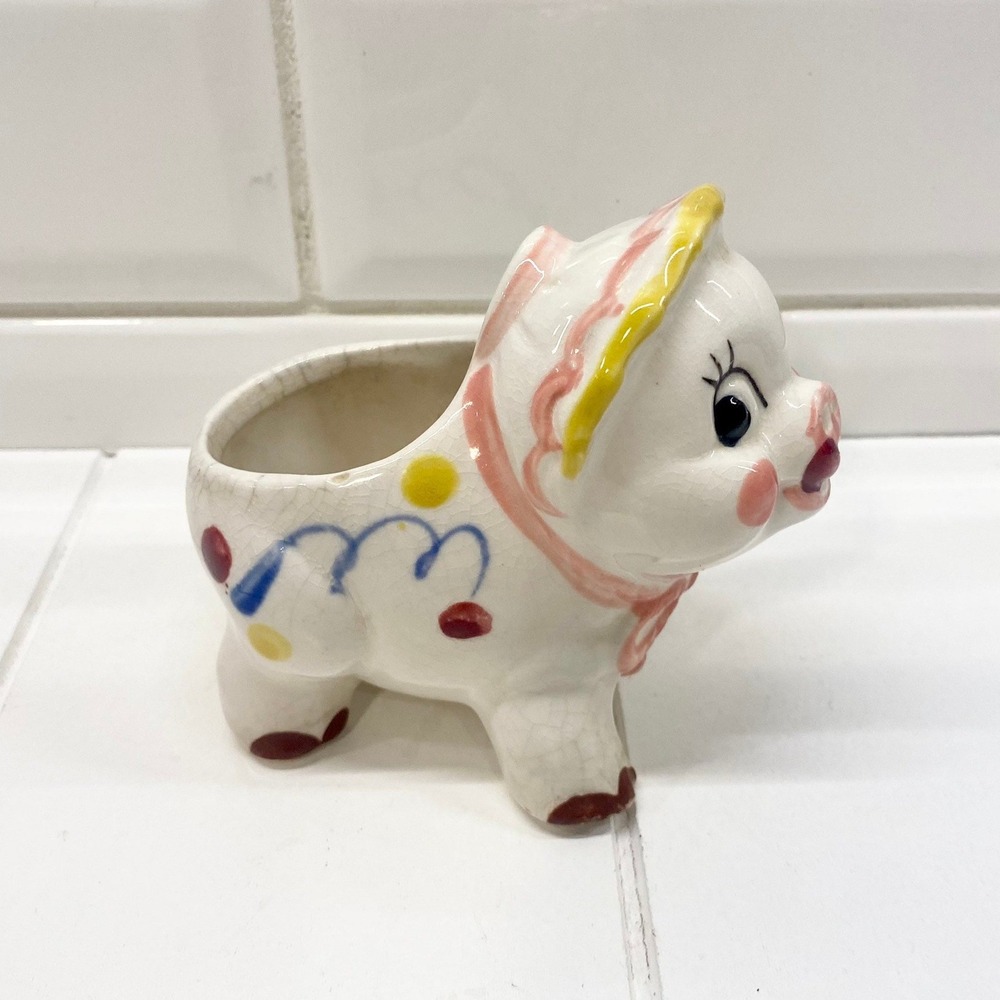 Vintage Anthropomorphic Piggy Planter, Made in Japan, Tiny Succulent Planter - Picture 7 of 11